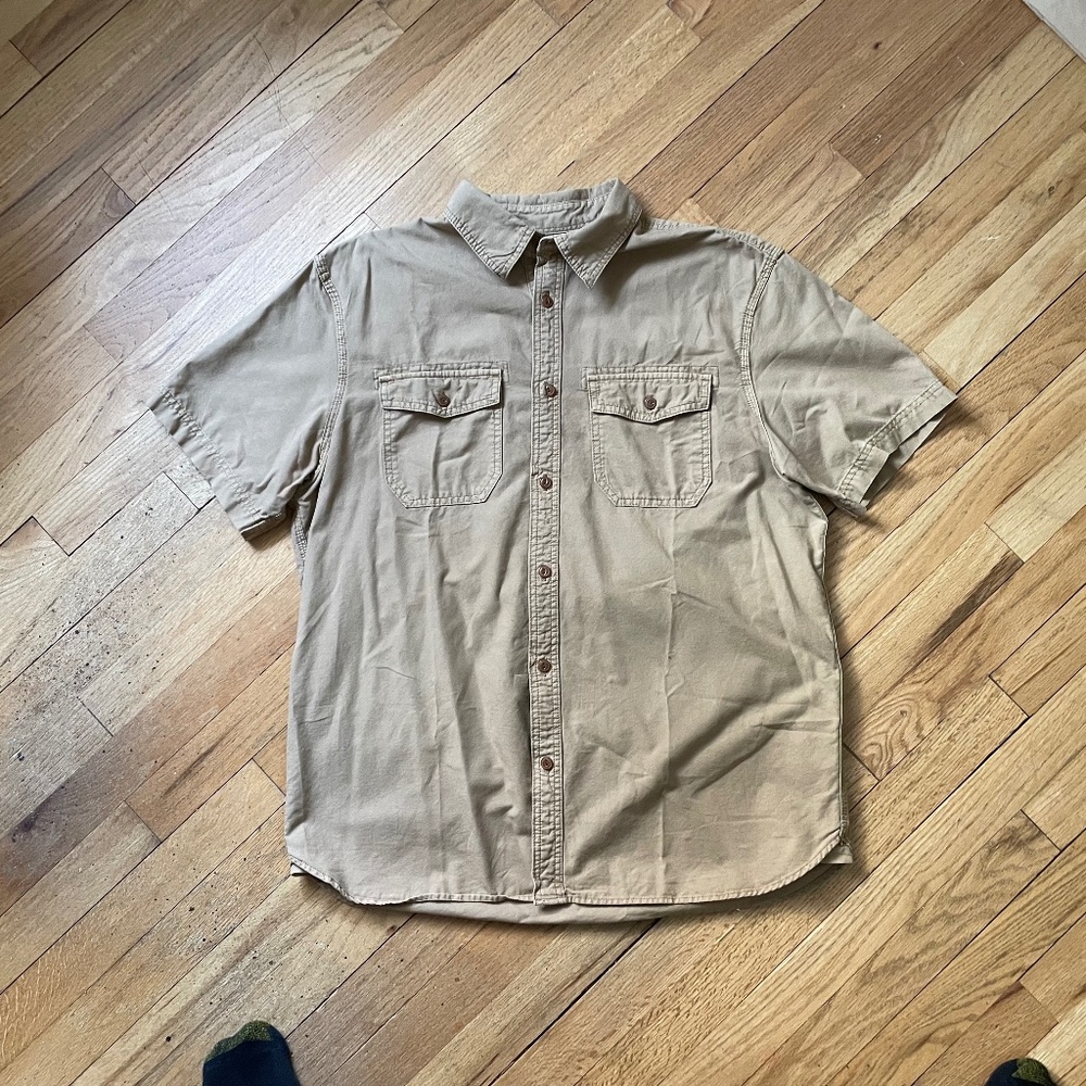 Old Navy Men’s Sz L Heavy Twill Khaki Short Sleeve Work Shirt